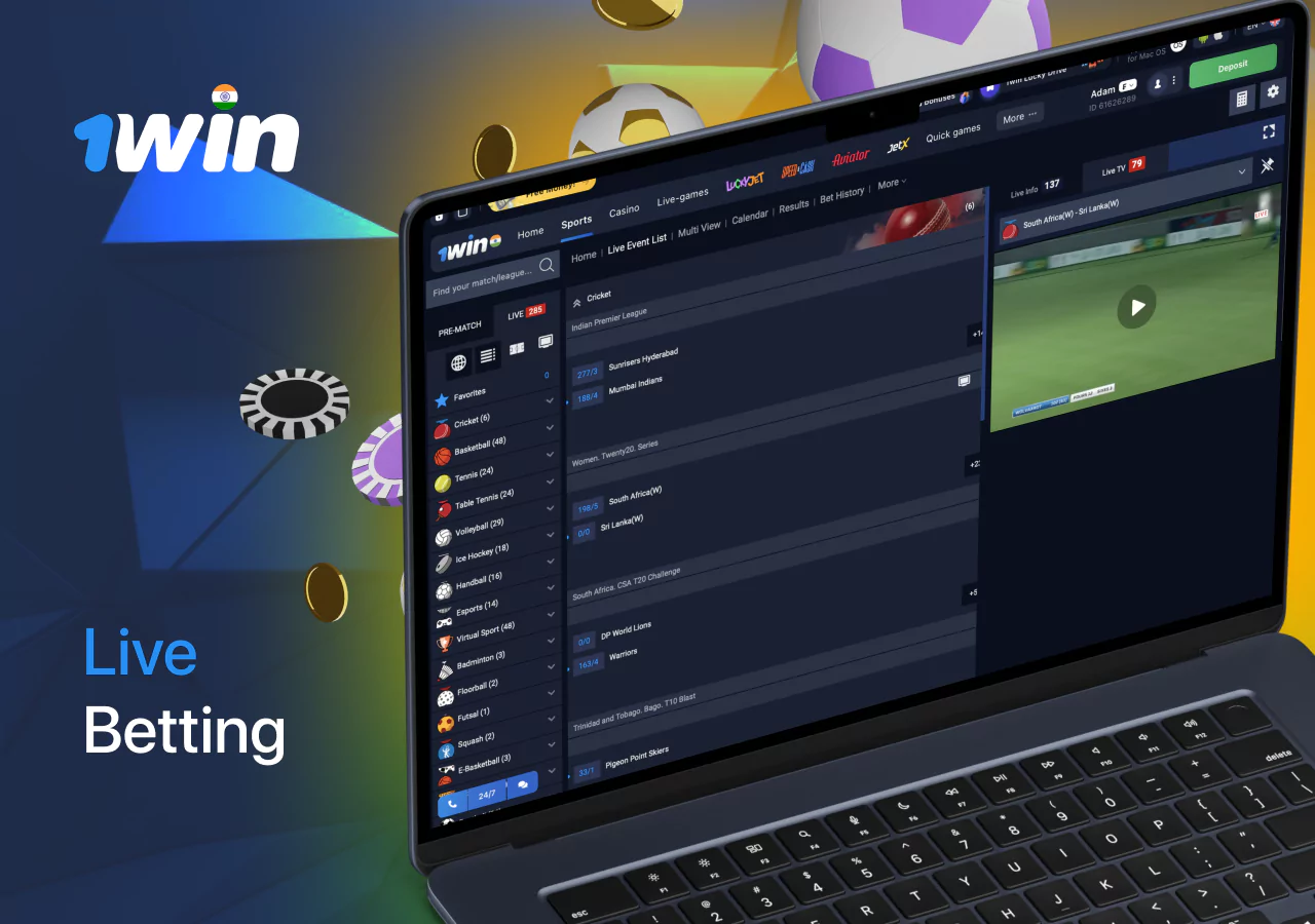 1Win live betting with real-time odds and broadcasts