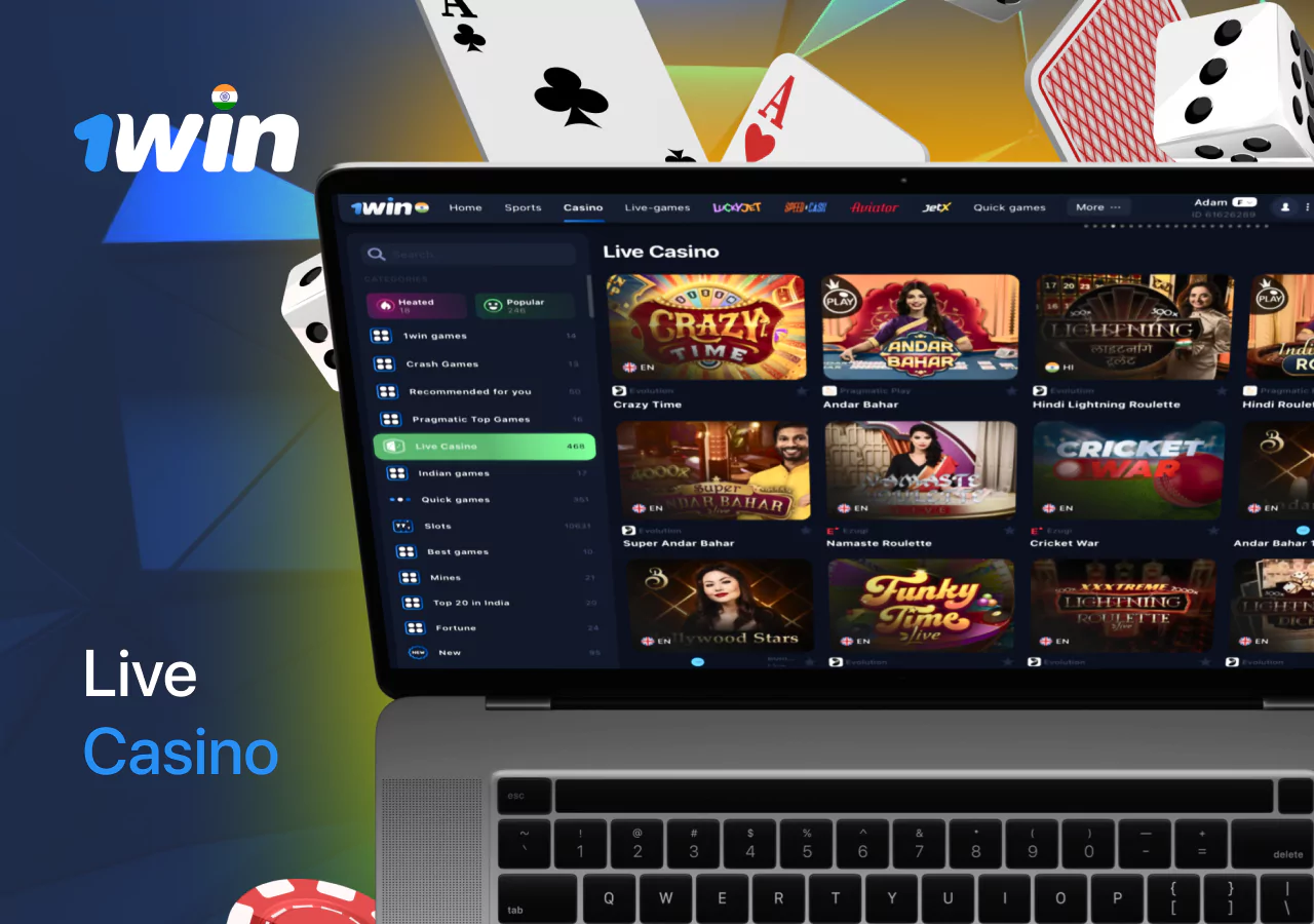 1Win live casino with real dealers: Andar Bahar, Crazy Time