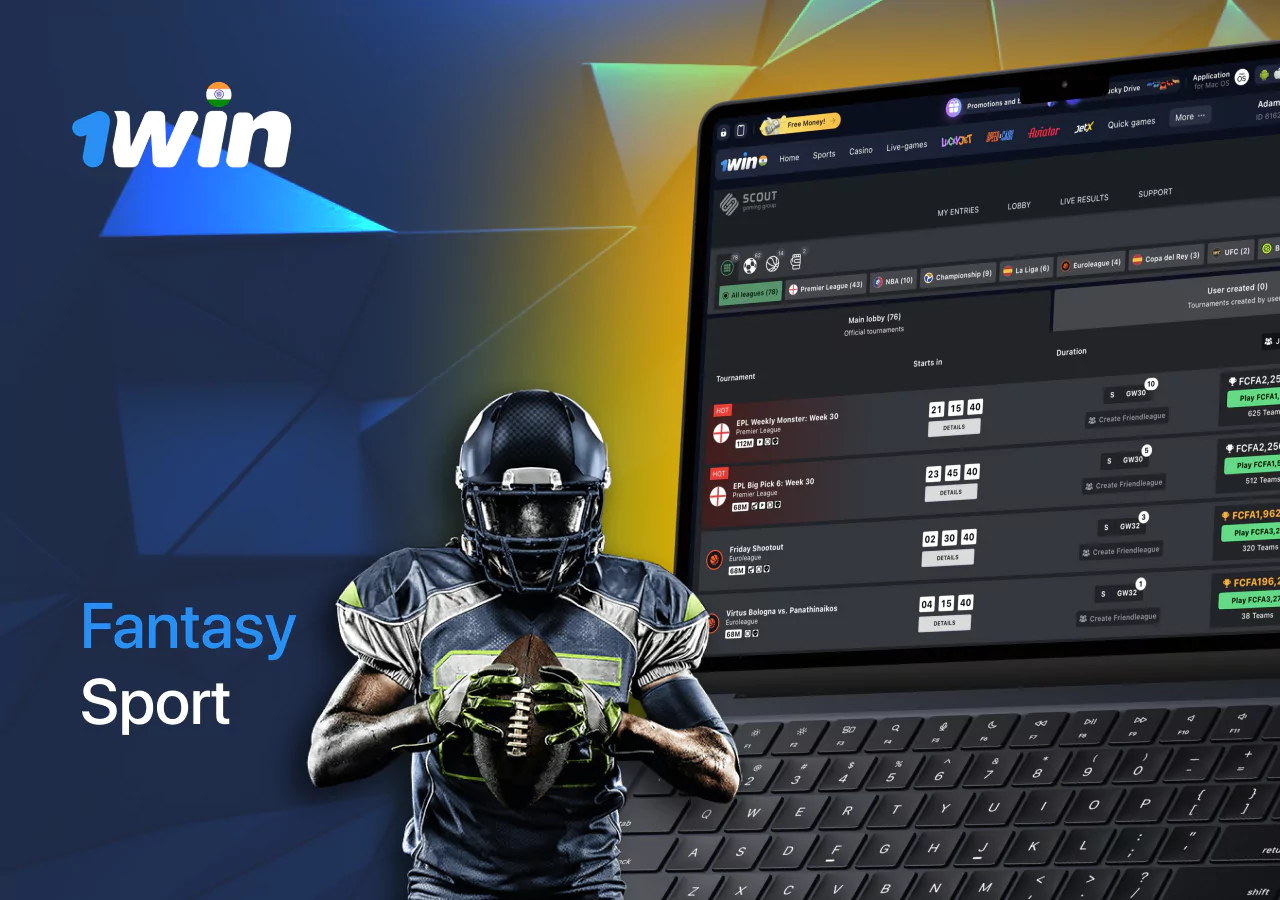 1Win fantasy sports for cricket, football and tennis