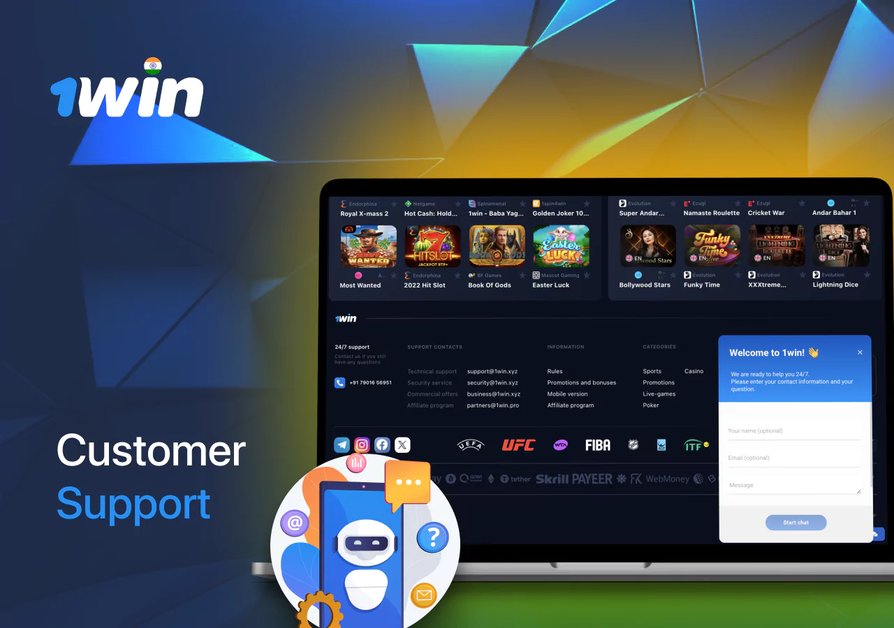 1Win customer support 24/7 via live chat, email and phone